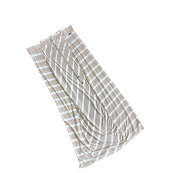 GUESS Drawstring Waist Stripe Maxi Skirt COMFY CASUAL SUMMER Size Large L Beige - Picture 1 of 3